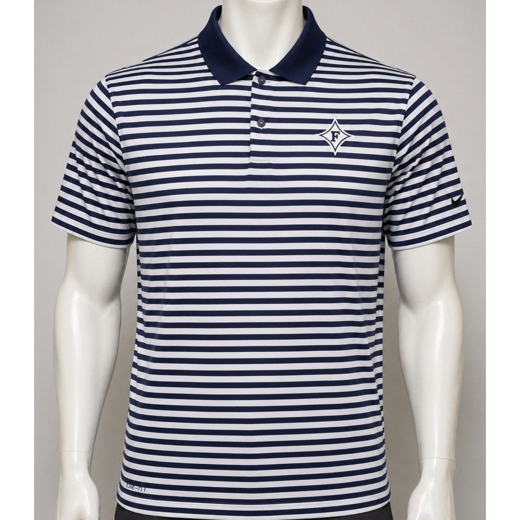 Mens Nike Drifit Golf Furman Striped Polo Shirt Purple White